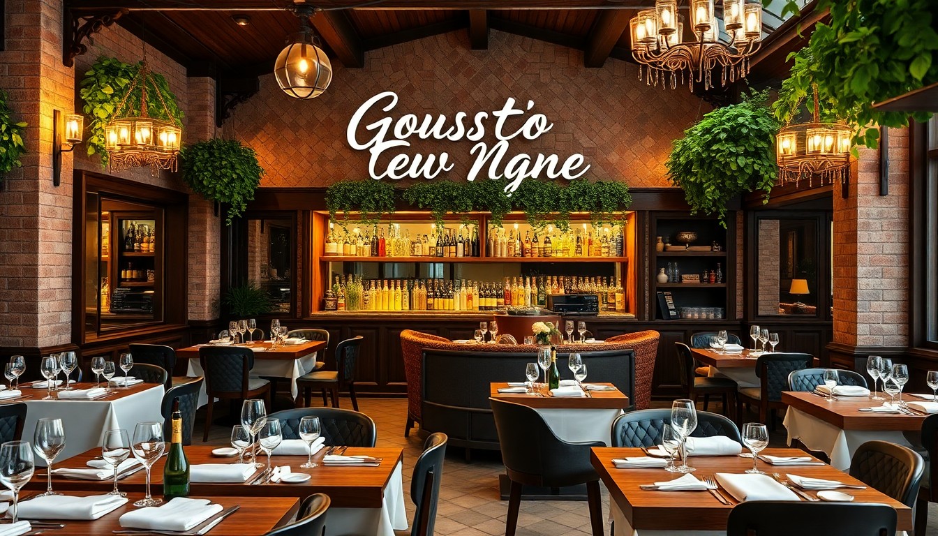 Gusto Ristorante'nin bar bölümü ve içki şişeleri