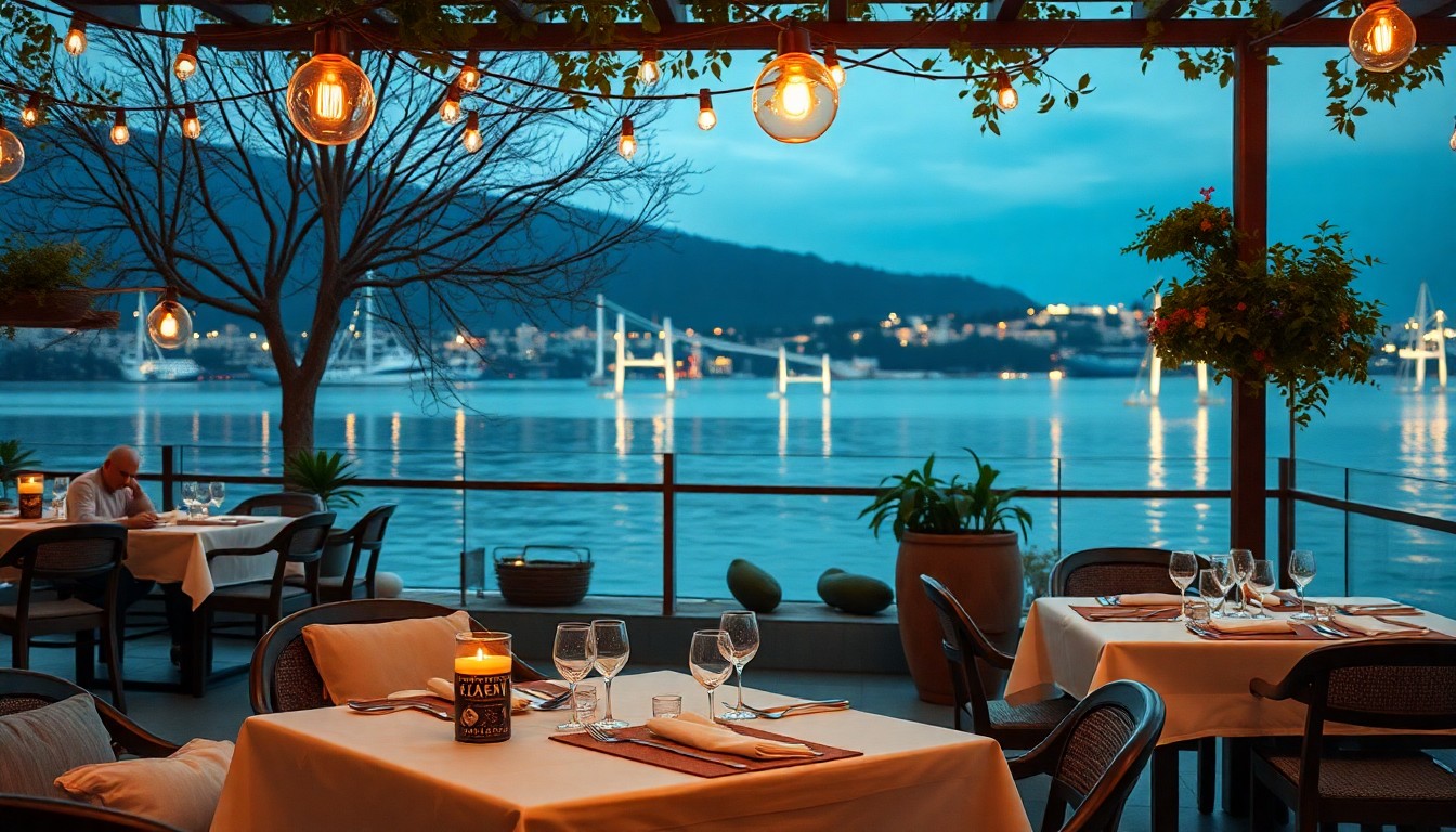 Restoranın terasının gece manzarası